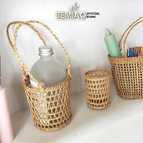 Mua Giỏ cói có quai  Giỏ đựng đồ bằng lục bình có quai cầm Bemiao