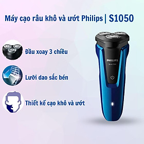 Máy cạo râu Philips điện 3 lưỡi tự mài đa năng khô và ướt S1050 - Hàng Nhập Khẩu