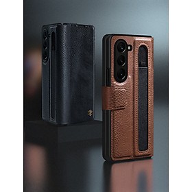 Case bao da chống sốc cho Samsung Galaxy Z Fold 5 trang bị ngăn đựng S-Pen hiệu Nillkin Aoge Leather Cover Case (bảo vệ máy cực tốt, chất liệu da thật cao cấp, thiết kế thời trang cá tính) - hàng nhập khẩu - Màu đen