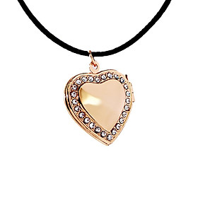 Rhinestone Heart Photo Picture Lockets Memorial Necklace Jewelry Golden