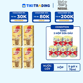 [TẶNG 5 Hộp Sữa Gấu] Combo 4 hộp nước cốt cà phê NESCAFÉ - CÀ PHÊ SỮA ĐÁ (4 hộp x 5 gói x 75ml)