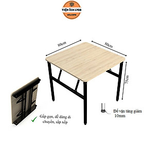Bàn Làm Việc, Bàn Ăn, Bàn Học Gấp Gọn Chân Sắt Gấp Gọn Mặt Gỗ MDF Vuông 80cm