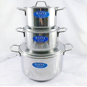 Mua Bộ 3 nồi inox 3 đáy từ Rainy nắp inox cao cấp - Hàng Chính Hãng