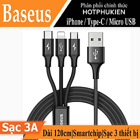 Dây cáp sạc nhanh 3A 3 in 1 USB-A to iPhone Lighting / Type-C / Micro USB hiệu Baseus Rapid Fast Charge Cable - hàng nhập khẩu