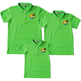 Áo thun cá sấu gia đình họa tiết Summer màu xanh chuối