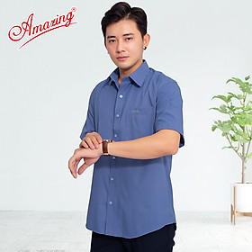 Áo sơ mi nam trung niên, dáng rộng, phong cách văn phòng lịch lãm, màu sắc trang nhã, tay ngắn, lai cua, Amazing