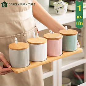 Mua Hũ đựng gia vị bằng sứ có nắp kèm muỗng sứ  lọ đựng gia vị cao cấp dung tích 300ml  phong cách màu nhẹ nhàng vintage