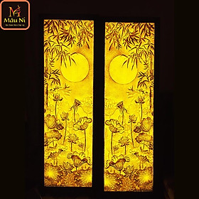 Mua Tranh trúc chỉ in MÂU NI  cặp 2 vách 48cmx153cm  Sen đài