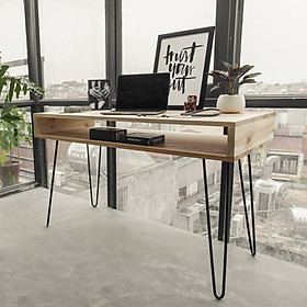 Mua Bàn Làm Việc Gỗ Thông Dày Có Ngăn/Hộc Đựng Chân Sắt Phong Cách Hiện Đại Dài 1m2 Kích Thước 120x55x75cm