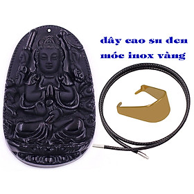 Mặt dây chuyền Phật Thiên thủ thiên nhãn đá đen 3.6 cm kèm móc inox vàng và vòng cổ dây cao su đen, Mặt Phật bản mệnh