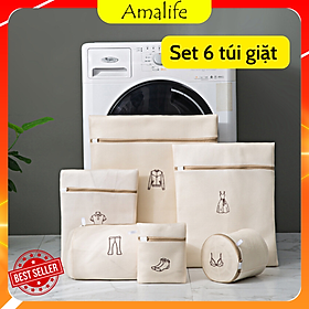 Túi đựng đồ giặt máy Set 6 chiếc 3 lớp bảo vệ quần áo, đồ lót dùng cho máy giặt chính hãng Amalife