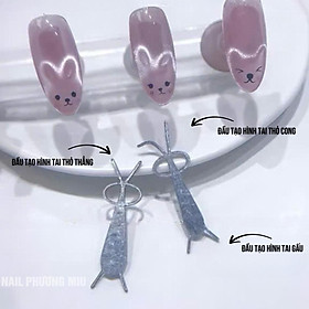 Thanh Đẩy Mắt Mèo Hình Tai Gấu Tai Thỏ Thẳng Cong (Dùng Với Nam Châm) Làm Nail, 2 Đầu Có Tai