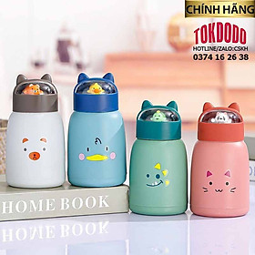 Bình nước giữ nhiệt 360ml nắp thú dễ thương lõi thủy tinh bọc nhựa chính hãng TOKDODO