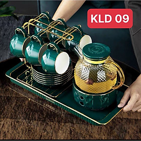 Mua Bộ ấm pha trà thủy tinh khay sứ  đế châm nến  6 cốc  6 đĩa và giá treo cốc - VD49