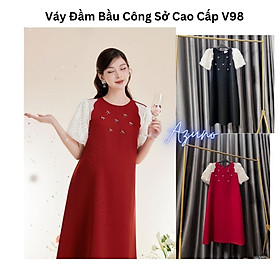 HÀNG THIẾT KẾ- Váy Đầm Bầu Thu Đông Chất Liệu Tuyết Mưa Phối Ren 3D Dành Cho Đi Tiệc, Công Sở Diện Tết Cực Đẹp