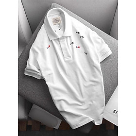 ÁO THUN NAM CỔ BẺ HỌA TIẾT THÊU TAY NGẮN VẢI COTTON 4 MÀU SIZE DƯỚI 80KG