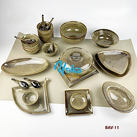 Mua Bộ đồ ăn men gấm vàng BAV11 Set Đồ Ăn men hỏa biến Bát Tràng- Bộ chén đĩa Bát Tràng Cao Cấp