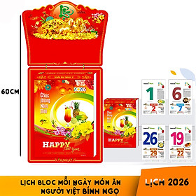 Lịch bloc Mỗi ngày món ăn dinh dưỡng khổ lịch 20*30 Bính Ngọ Ẩm Thực Món Ngon Người Việt kích thước tổng 60cm năm 2026