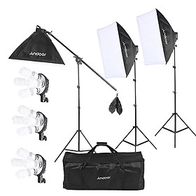 Bộ 12 Bóng Đèn (45W) + 3 Ổ Cắm Bóng Đèn 4 Trong 1 + 3 Hộp Đèn (50x70cm) + 3 Chân Đèn (2m) ANDOER Cho Studio