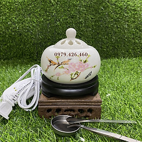 Mua Lư điện xông trầm  xông tinh dầu có chế độ hẹn giờ  mức nhiệt cao tới 300 độ - Lư xông trầm hương bằng điện họa tiết hoa đào