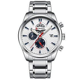 Đồng hồ đeo tay Quartz Man CURREN 8352 dành cho nam có ba mặt số phút giây - Mặt số màu trắng bạc-Màu Mặt số màu trắng bạc