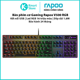 Bàn phím cơ Gaming Rapoo V500 RGB | Kết nối USB , dây dài 1.8M | Led RGB 16 triệu màu - Hàng Chính Hãng