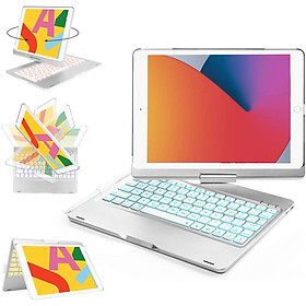 Bàn phím Bluetooth xoay 360 độ cho iPad Gen 8 (10.2 inch) - Bàn phím LED 7 màu sống động - Chính hãng PKCB