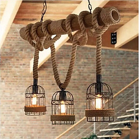 Mua Đèn chùm trang trí thân gỗ dây thừng cao cấp kiểu dáng độc đáo LS8052