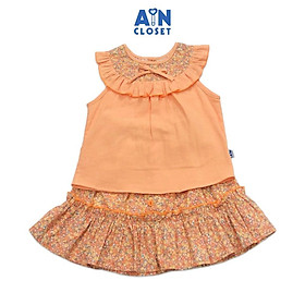 Hình ảnh Bộ áo váy ngắn bé gái họa tiết Hoa nhí cam nhiệt đới cara - AICDBGMAC07U - AIN Closet