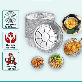 COMBO 10 Đĩa Giấy Bạc Lót Nồi Chiên Không Dầu, Khay Bạc Nướng Thực Phẩm 22cm