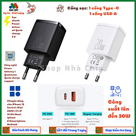 Mua Cóc sạc  Baseus Compact Quick  nhỏ gọn 20W (USB + Type C Dual Port  20W PD/QC 3.0 Multi Quick Charge Support) cho iPhone 12/iP11/XS Max  Android .. - Hàng chính hãng