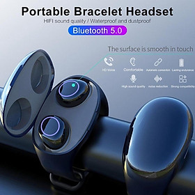 TWS 2 in 1 Bluetooth 5.0 Wireless Earphones Sport Handsfree Earbuds Headset with Smart Wristband Bracelet Style Charging Case