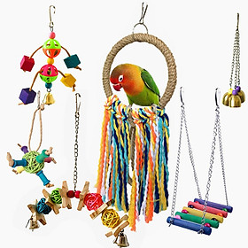 6Pcs Parrot Toy Bird Toy Funny Assorted Bite Resistant Bird Cage Toy Set Colorful Swing Hanging Ring Chew Toy