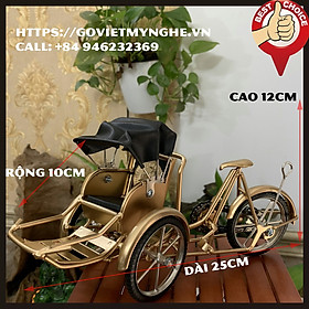 Mô hình xe xích lô sắt trang trí quà tặng đối tác bản sắc Việt Nam - Dài 25cm - Màu nhũ đồng