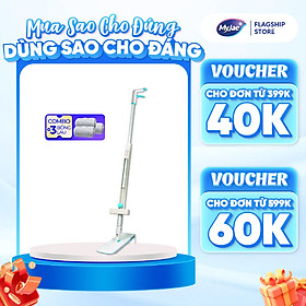 Combo 3 Bông Lau + 1 Cây Lau Nhà MyJae Sợi Microfiber Tự Vắt Phun Sương Xoay 360 Độ Thông Minh 138cm