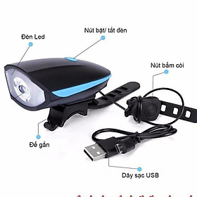 Đèn Xe Đạp Chống Nước, Đèn Led Kèm Chuông To Xe Đạp 3 Chế Độ Tặng Kèm Dây Sạc Usb