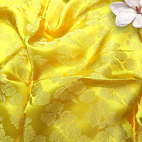 Vải Lụa Tơ Tằm hoa văn bèo sen màu vàng may áo dài, dệt thủ công, khổ rộng 90cm, mềm mượt & thoáng mát