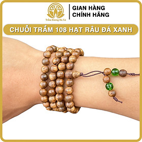 Vòng tay chuỗi tràng 108 hạt phong thủy trầm hương HÀ XÁ vòng đeo tay nam nữ may mắn tài lộc - Hạt 7li tay 16-17cm - 108 râu đá XANH LÁ - Mệnh Mộc