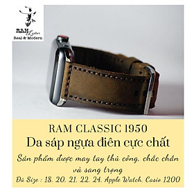 Dây apple watch da bò nâu đất handmade bền chắc cực đẹp RAM Leather classic 1950 - tặng khóa chốt và adapter