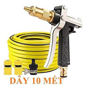 Bộ dây vòi xịt nước rửa xe, tưới cây , tăng áp 3 lần, loại 7m, 10m 206236 đầu đồng,cút,nối nhựa đen+ đai