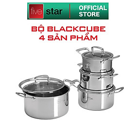 Bộ nồi chống dính 3 lớp đáy liền inox 304 BlackCube Fivestar Plus nắp kính công nghệ chống trầy xước , dùng được mọi bếp