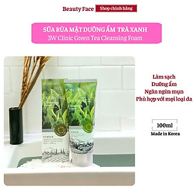 Sữa Rửa Mặt Chống Oxy hóa, Làm Sạch Sâu Chiết Xuất Từ Trà Xanh 3W Clinic Green Tea Foam Cleansing (100ml) - Hàn Quốc chính hãng