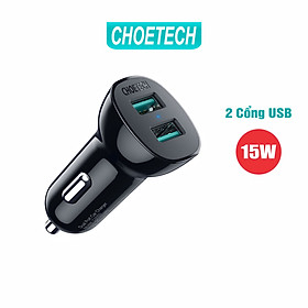Củ Sạc Điện Thoại Ô Tô 15W, 2 Cổng USB CHOETECH C0053 - Hàng Chính Hãng