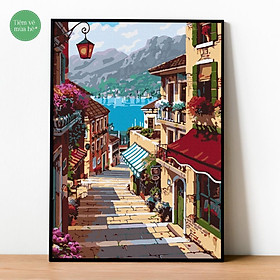 Mua Tranh số hóa - Phố cổ ven biển châu Âu đã căng khung 40x50cm 25 màu