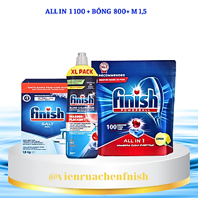 Combo viên rửa bát Finish 120 viên + muối rửa bát Finish 1,5kg + Nước làm bóng bát finish 750ml