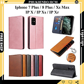 Bao da ốp lưng dành cho Iphone 7 Plus, 8 Plus, IP X, IP Xs, IP Xr, IP Xs max dạng ví cao cấp, kiểu dáng sang trọng thời trang, ngăn đựng thẻ tiện lợi, bảo vệ điện thoại toàn diện