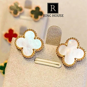 Khuyên tai bông tai nữ titan không đen gỉ cỏ bốn lá đẹp Ring House