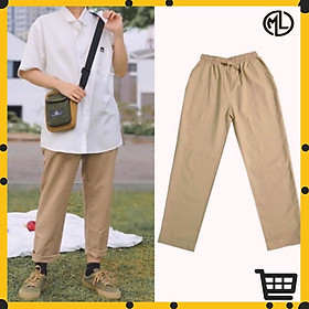 Quần dài kaki nam màu be lưng thun ống suông