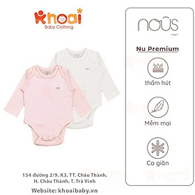 Set 2 bodysuit Nous dài tay hồng trắng - Chất liệu cao cấp, co giãn đa chiều