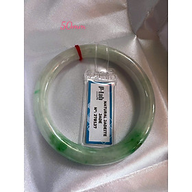 Vòng Cẩm Thạch Tự Nhiên Kiểm Định P Lab No 278137 Ni 50mm x Chột 7mm Màu Trắng Bông Xanh Lý Nhấn Tím Bóng Đẹp Xuất Sắc Nữ 48kg - 52kg đeo ạ